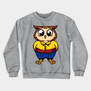 Cute Anthropomorphic Human-like Cartoon Character Owl in Clothes Crewneck Sweatshirt